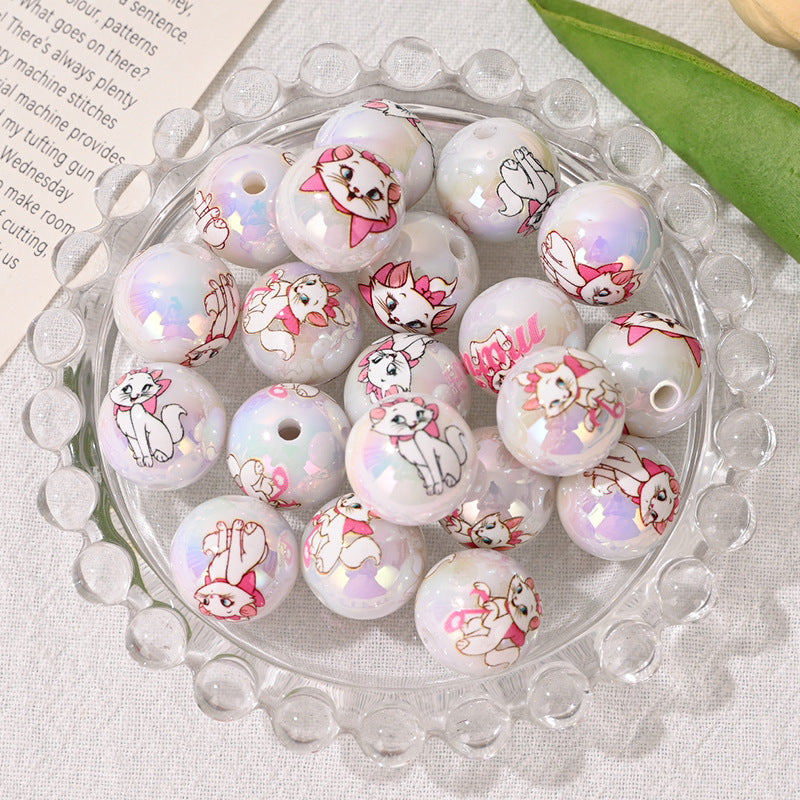 16mm Printed Double Sided Cat Pattern Acrylic Round Beads 20pcs 4