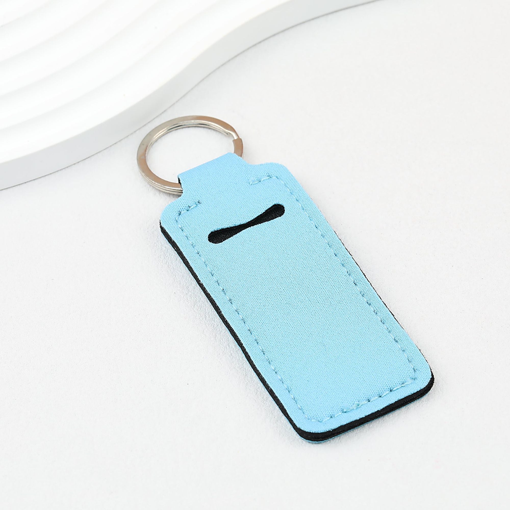 Neoprene Sublimation Lip Balm Chapstick Holder Keychain Solid Color - Blue