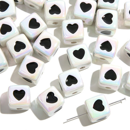 Plating Heart Square Acrylic Beads 12mm Glossy Pastel 4pcs 10