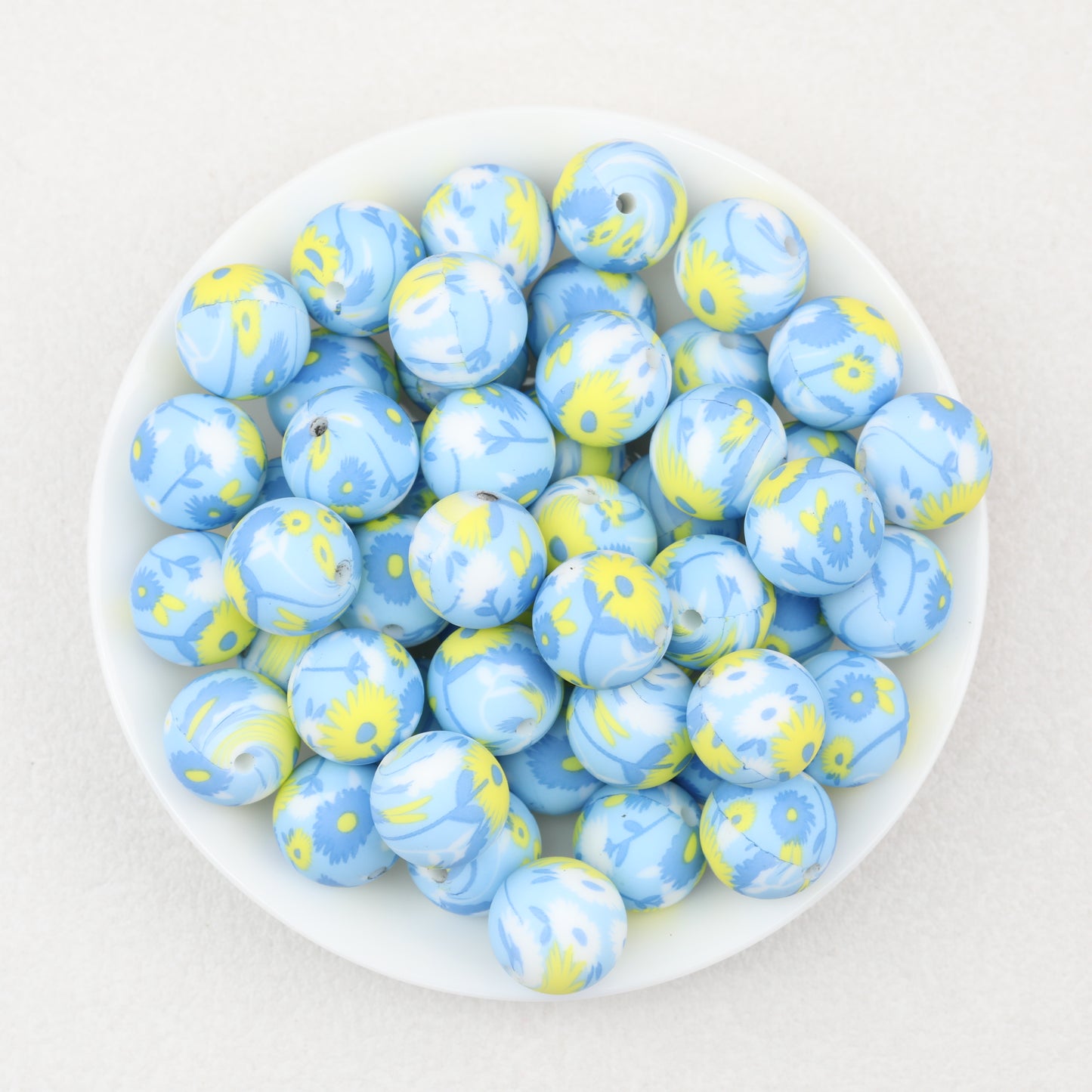 15mm Light Floral Print Round Silicone Beads 50 pcs 3