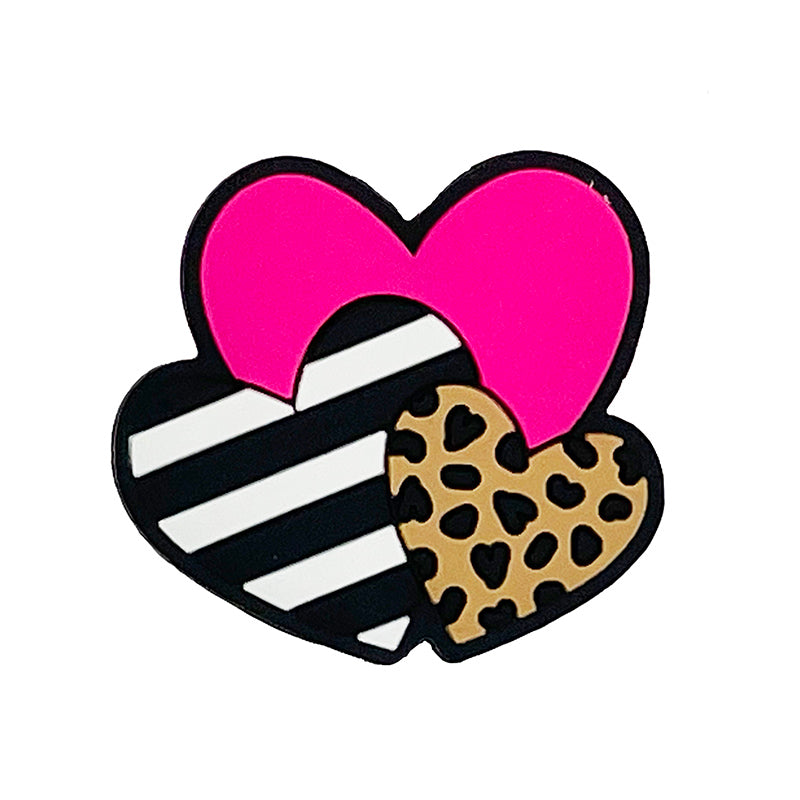 Silicone Focal Beads Three Loves Heart Stripes Leopard Print 20pcs