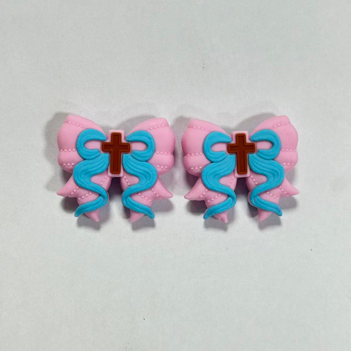 3D Brown Cross Pink Bow Silicone Focal Beads 20pcs