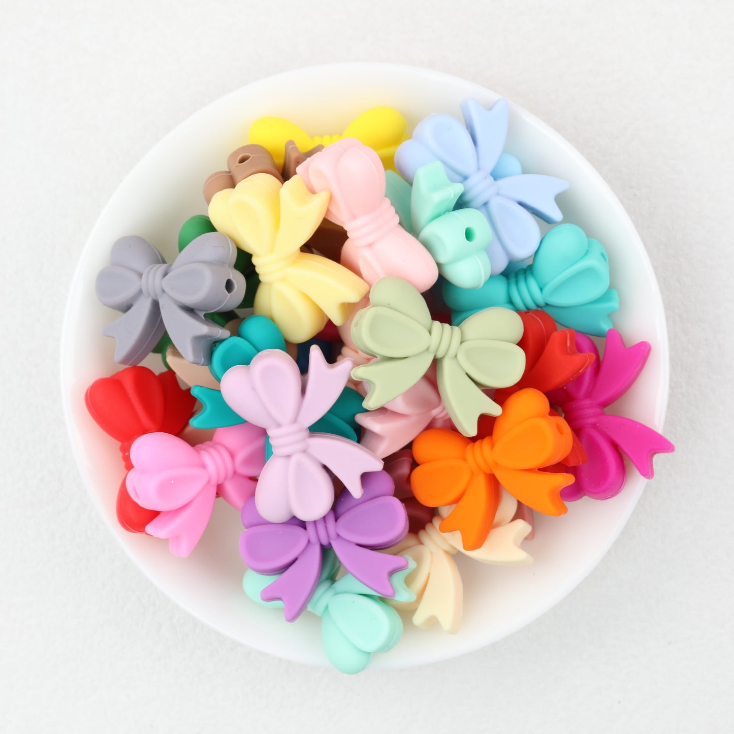 Colorful Bow Knot Horizontal Hole Silicone Beads 20pcs