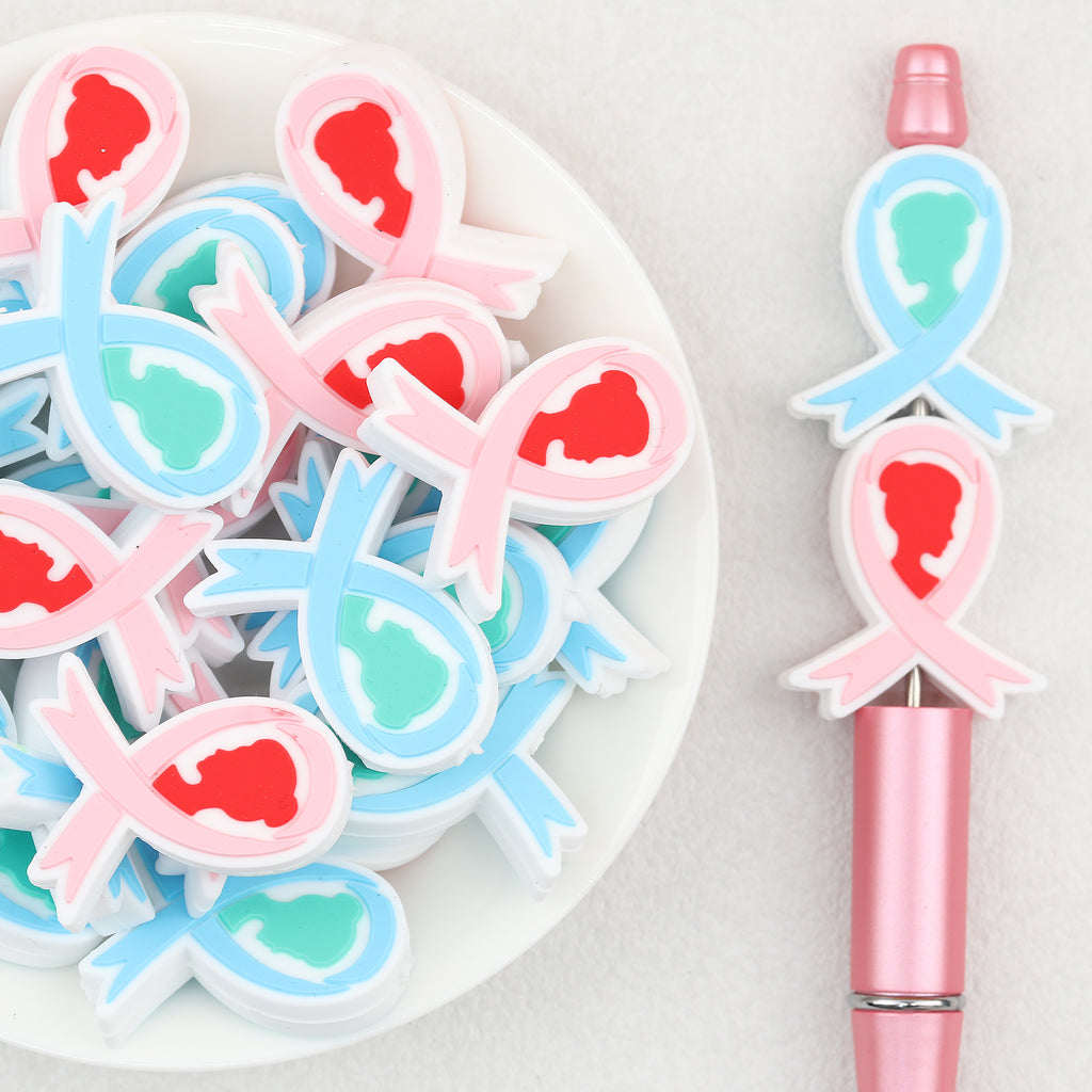 Blue Pink Avatar Ribbon Silicone Focal Beads 20pcs