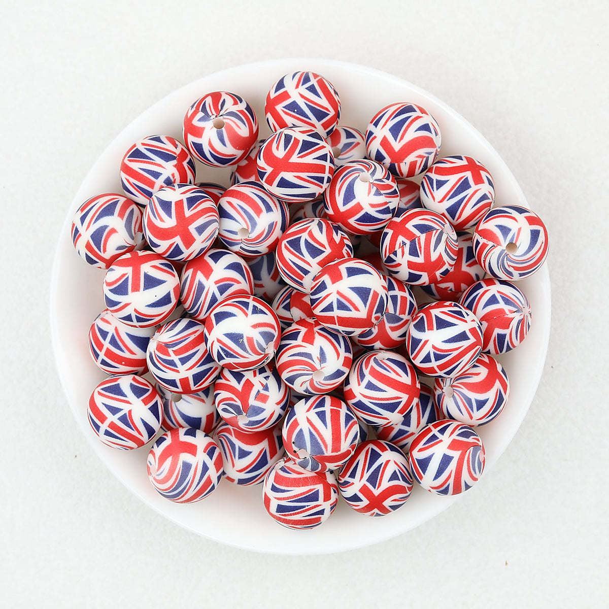 15mm US Themed Printed Silicone Round Beads 50pcs - Flag