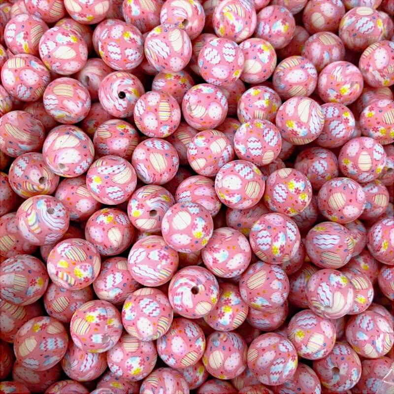 Easter 15mm Silicone Beads Yellow Red Color Egg Printed 50pcs 2