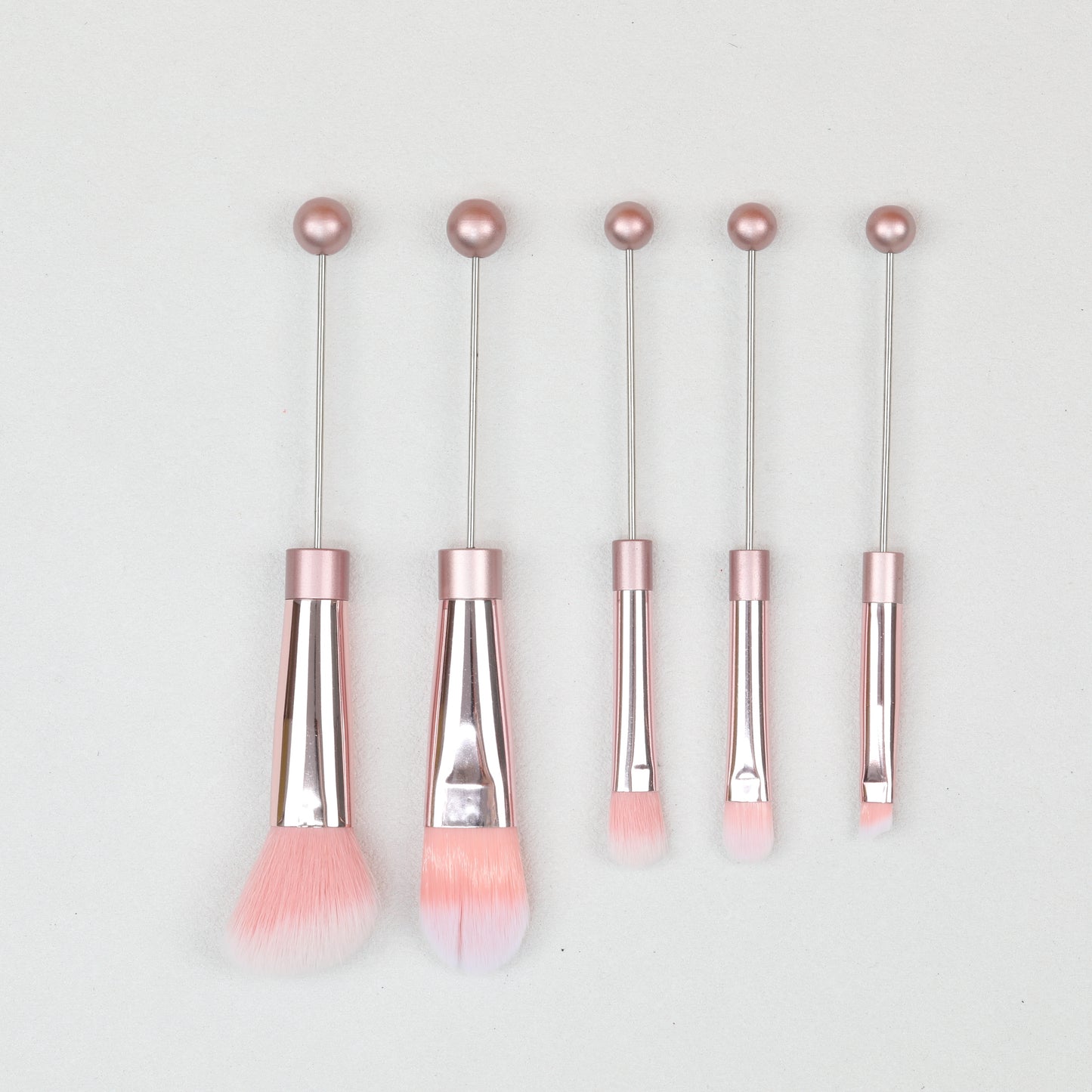 Beadable Makeup Brush Set Metal Handle Artificial Fiber Bristles 5pcs