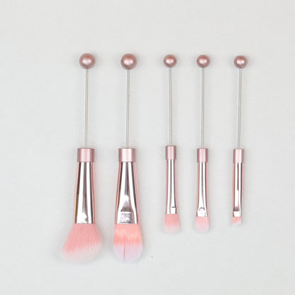 Beadable Makeup Brush Set Metal Handle Artificial Fiber Bristles 5pcs
