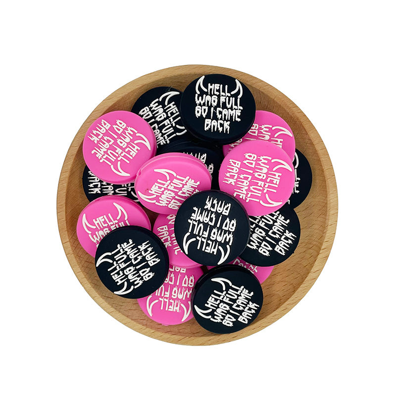 Silicone Focal Beads Hell Was Full So I Came Back Drippy Lettering Devil Horns 20pcs 4