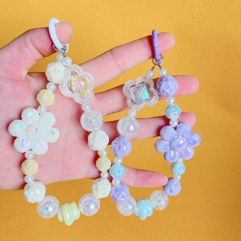 Acrylic Beaded Flower Keychain Pastel Colors Elegant Floral Charm 2