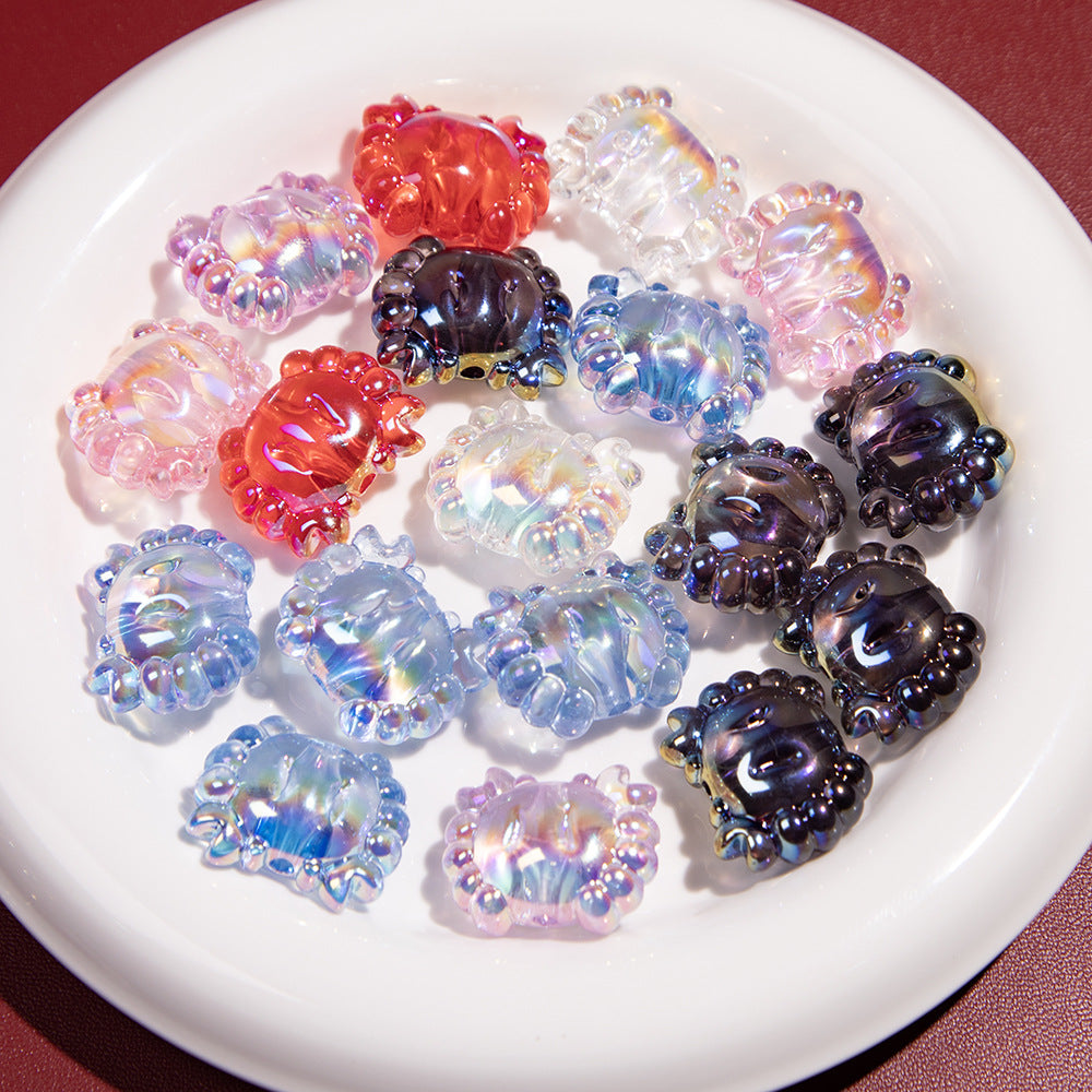 Plating 3D Crab Acrylic Beads 20mm Transparent Colorful 10pcs