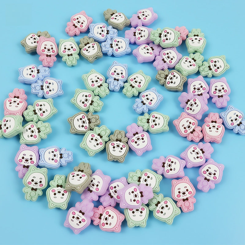 Silicone Focal Beads Little Bear Rosy Cheeks Bow Tie 20pcs 4
