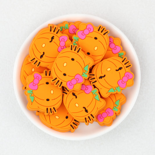 Halloween Bow Pumpkin Silicone Focal Beads Orange Pink 20pcs 2
