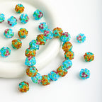 Colorful Flower Pattern Round Glass Beads 15mm 10pcs