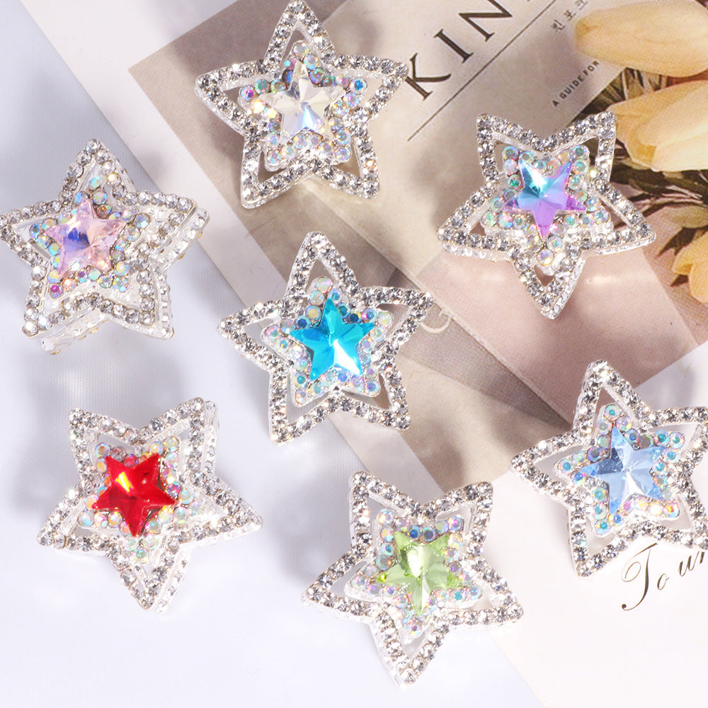 Alloy Double-Sided Five Point Star Beads with Rhinestones 2pcs