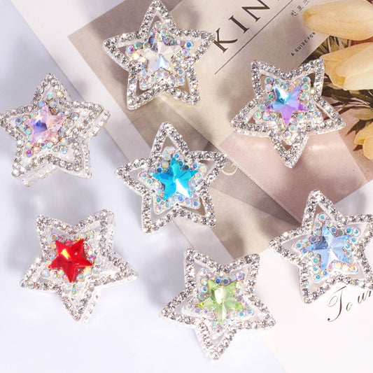 Alloy Double-Sided Five Point Star Beads with Rhinestones 2pcs
