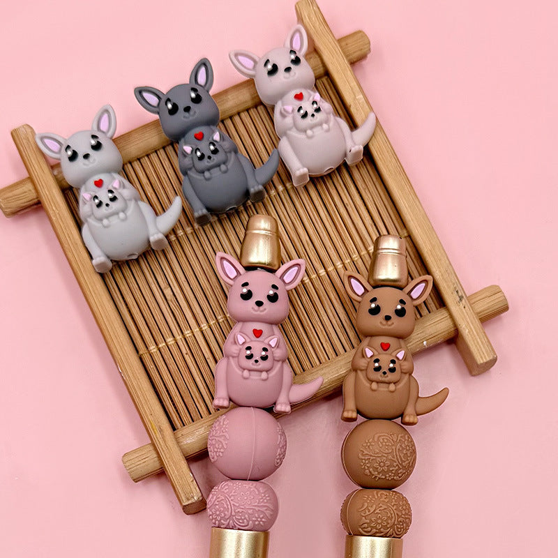3D Kangaroo Mom and Baby Silicone Focal Beads Animal Design 20pcs 3