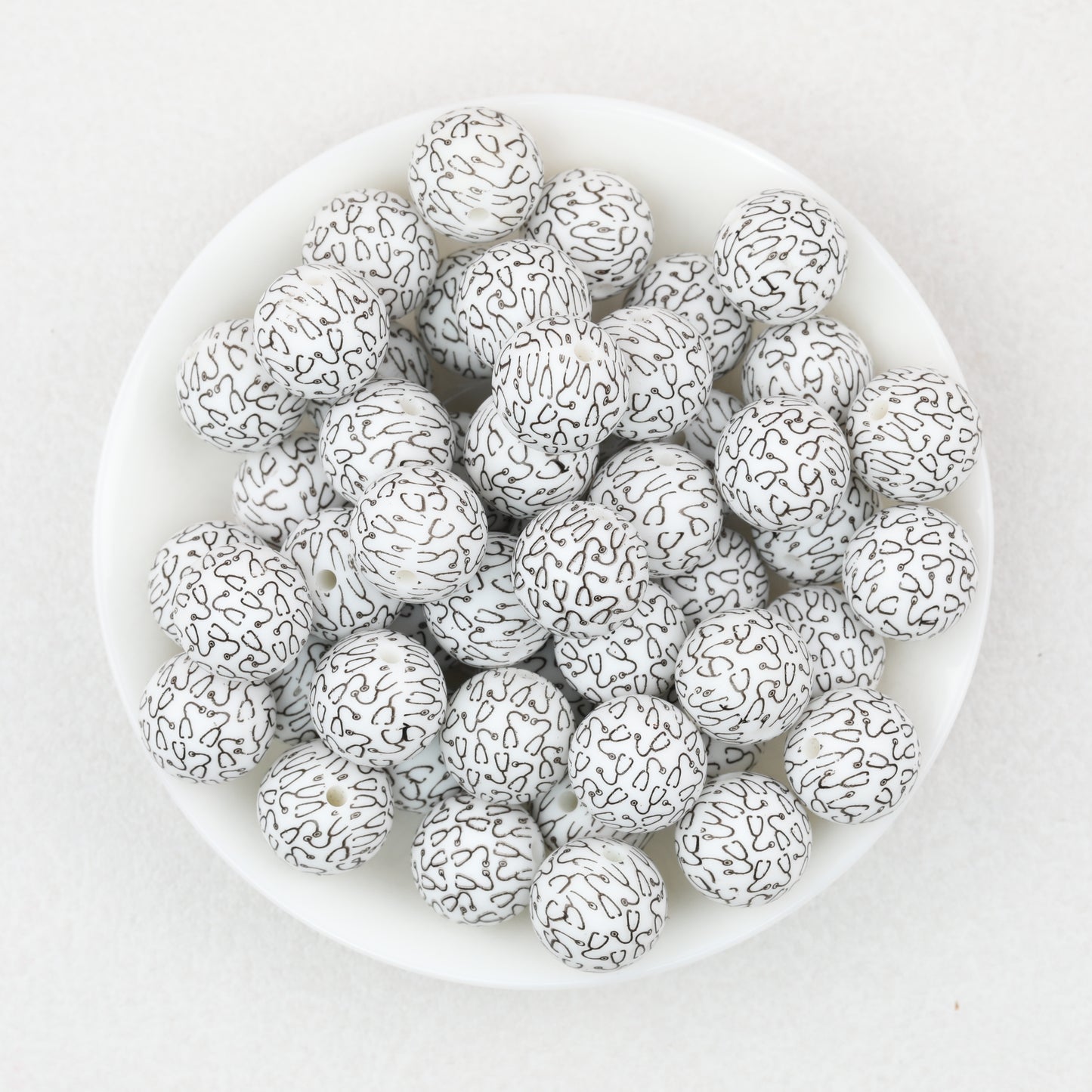 15mm Black and White Patterned Silicone Round Beads 50pcs 7