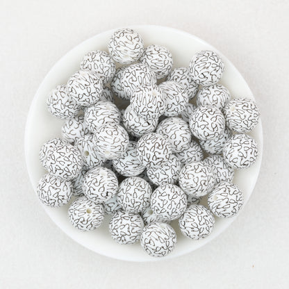 15mm Black and White Patterned Silicone Round Beads 50pcs 7
