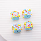 Painted Square Acrylic Beads 15mm Circus Pig Rabbit Expression 5pcs 3