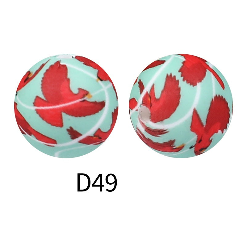 50Pcs 15mm Colored pattern printed silicone beads 51