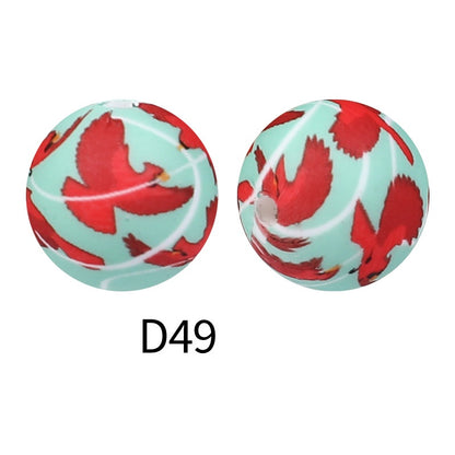 50Pcs 15mm Colored pattern printed silicone beads 51