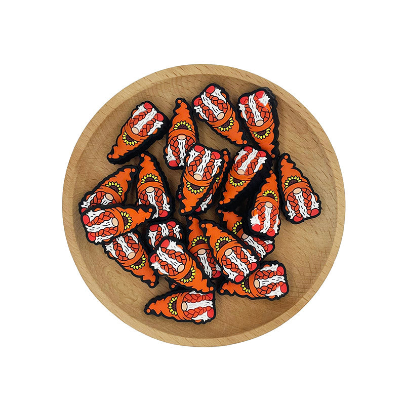 Silicone Focal Beads Gnome Orange Hat with Sunflower 20pcs 2