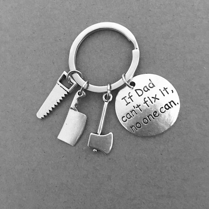 Alloy Handyman Tool Round Tag Keychain Polished Silver Metal 5