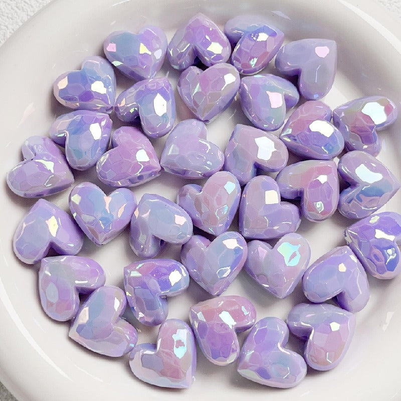 Faceted Heart Acrylic Beads 17.5mm Pastel Vibrant Mixed 10pcs 9