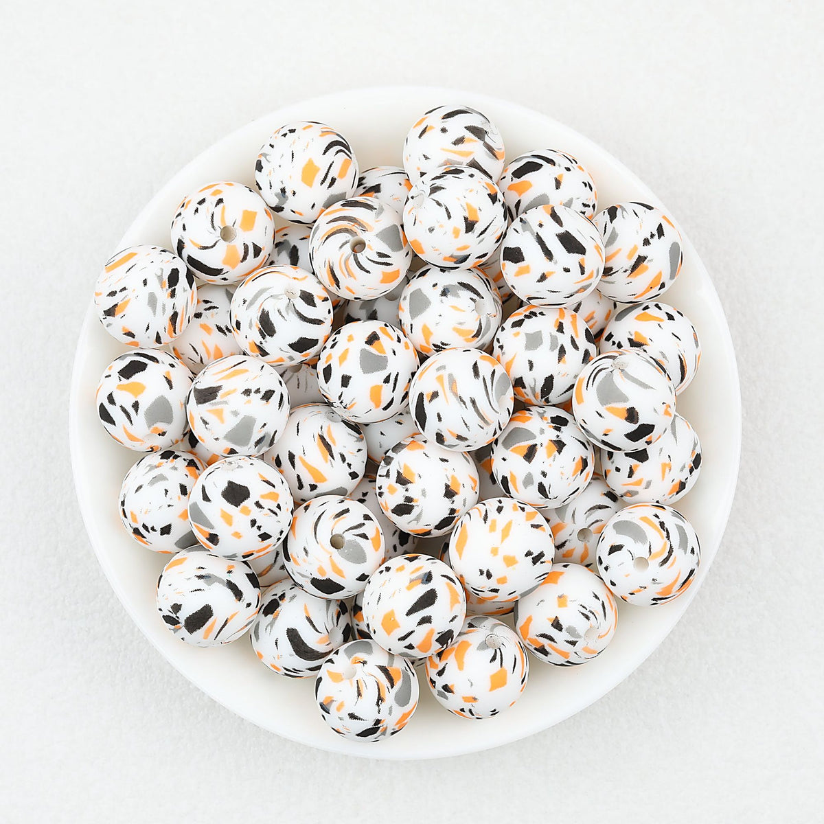 15mm Multicolor Patterned Printed Round Silicone Beads 50pcs - Glass