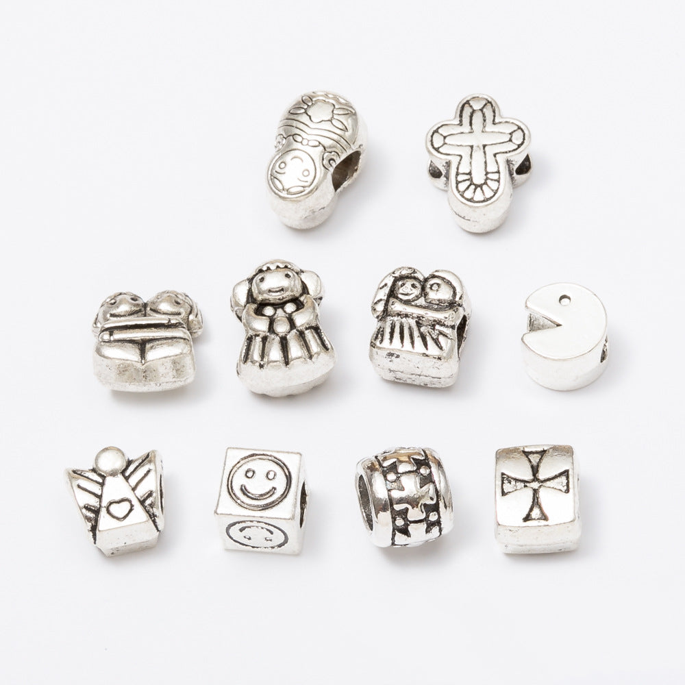 Vintage European Style Metal Beads Zinc Alloy Aged Silver Tone 50pcs