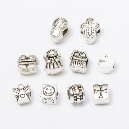 Vintage European Style Metal Beads Zinc Alloy Aged Silver Tone 50pcs