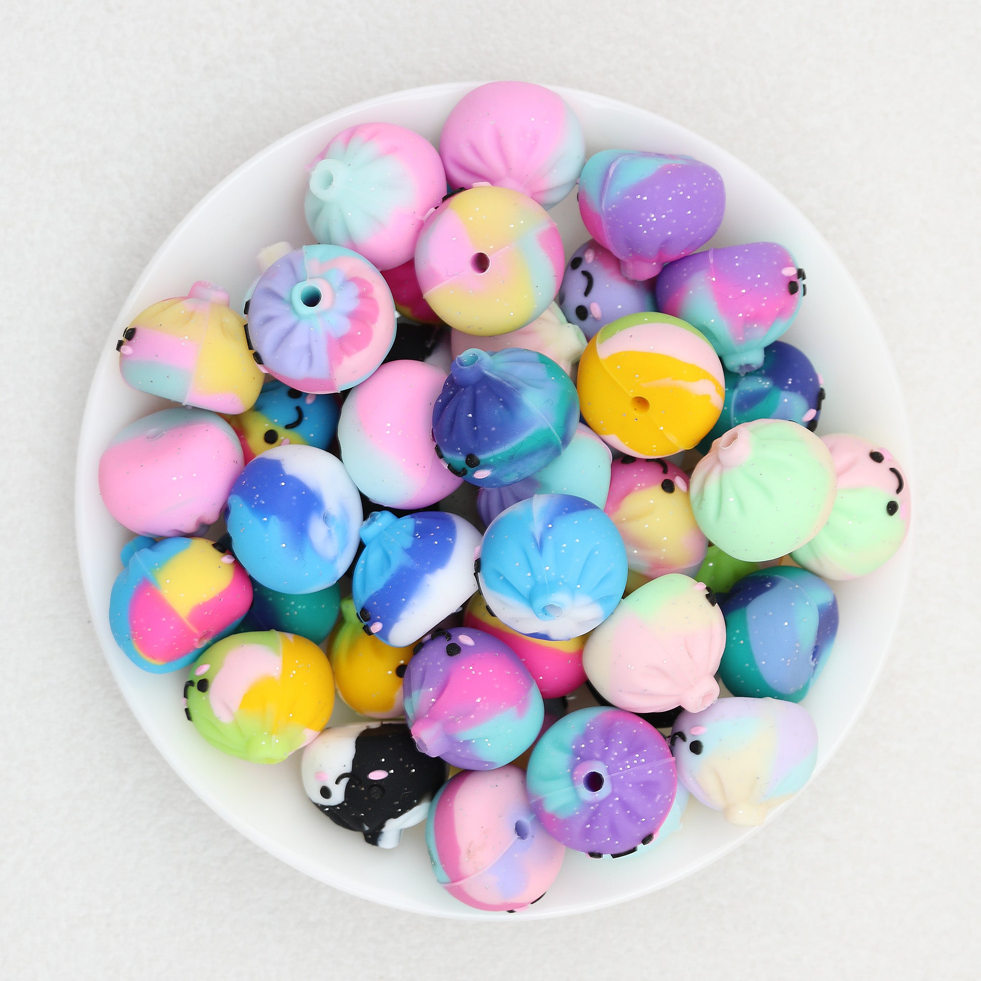 Colorful 3D Glittered Silicone Steamed Stuffed Bun Focal Beads 20pcs 5