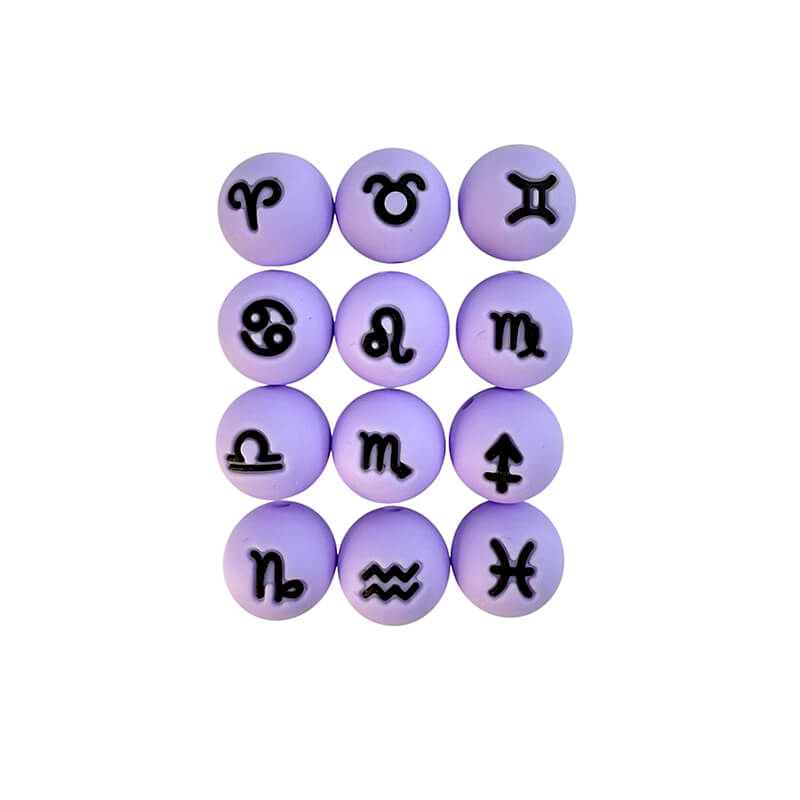 15mm Silicone Beads Zodiac Signs Astrology Theme Printed Design 50pcs 3