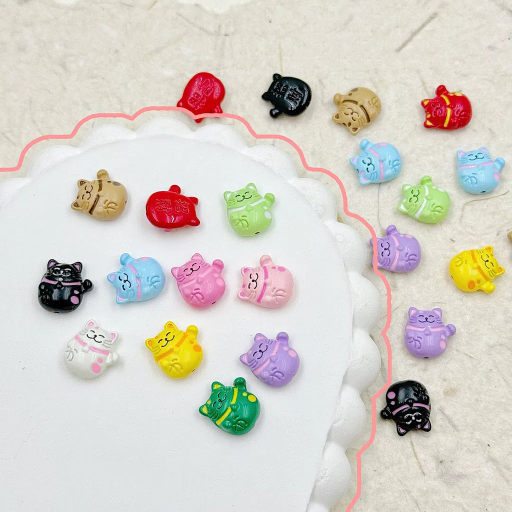 Fortune Cat Metal Beads 13mm Painted Glossy Lucky Colors 3