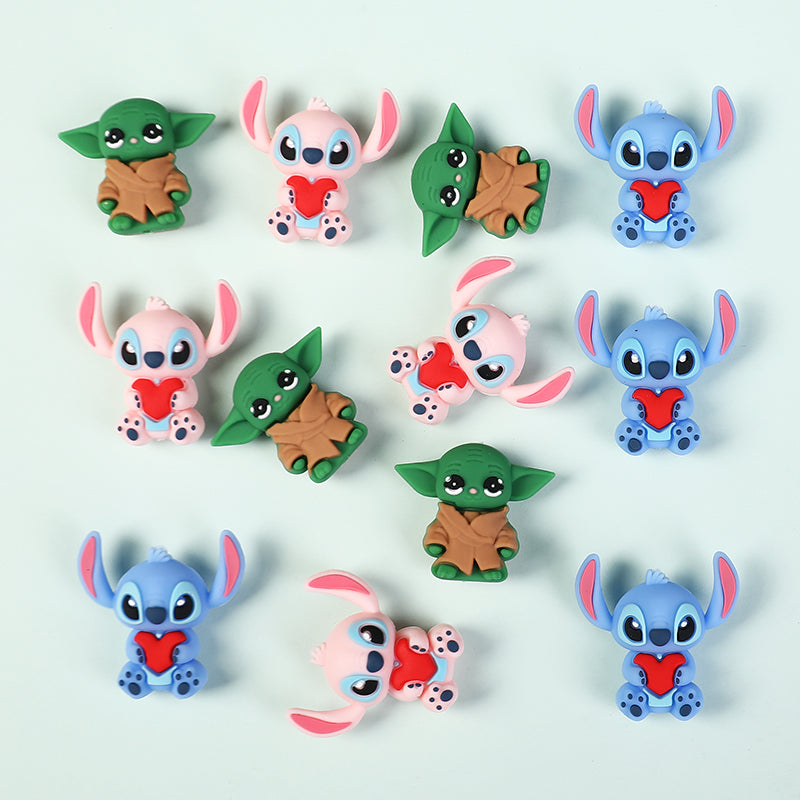 Silicone 3D Focal Beads Love Stitch Holding Heart with Yoda Robes 20pcs 6