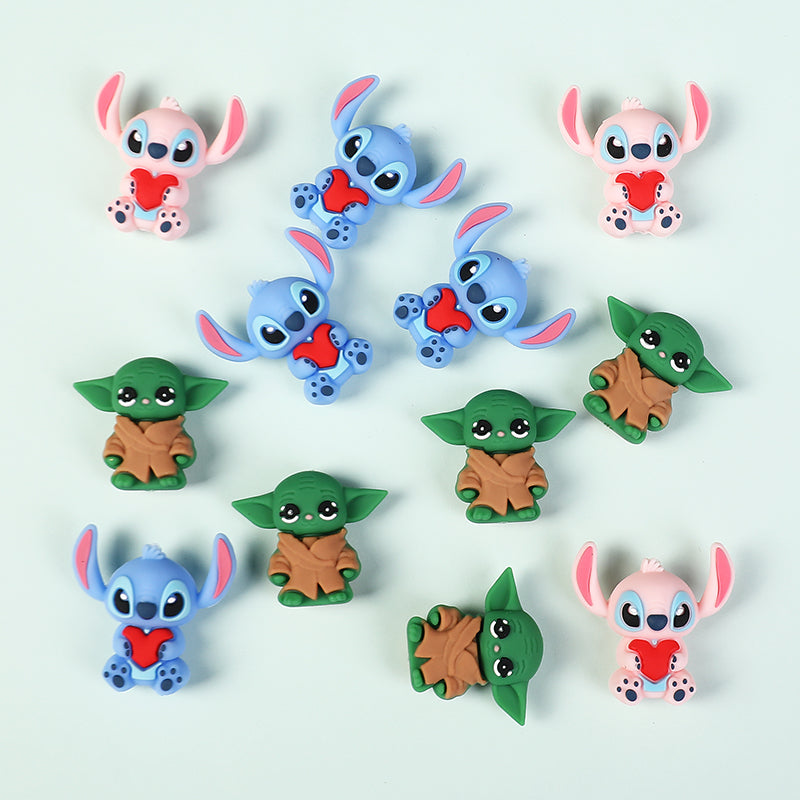 Silicone 3D Focal Beads Love Stitch Holding Heart with Yoda Robes 20pcs 5