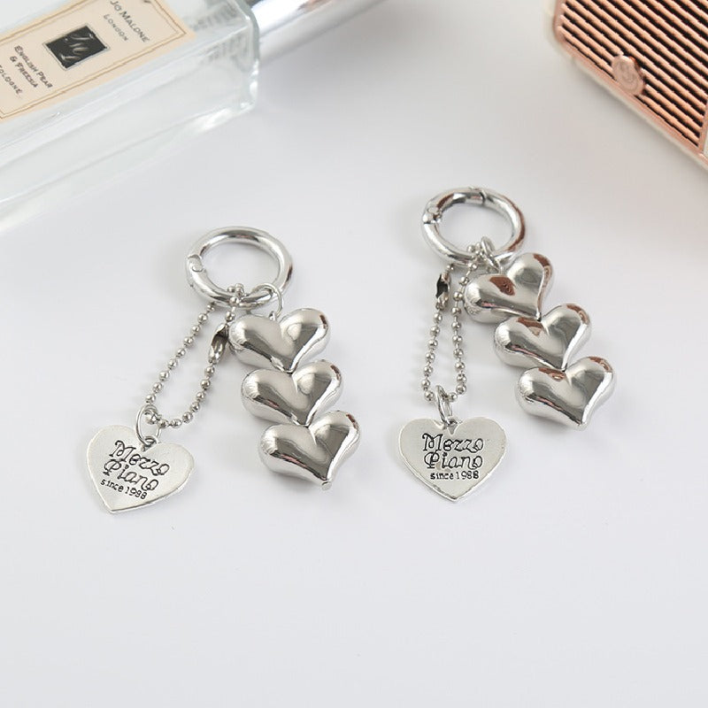 Alloy Silver Heart Keychain with Dangling Tag