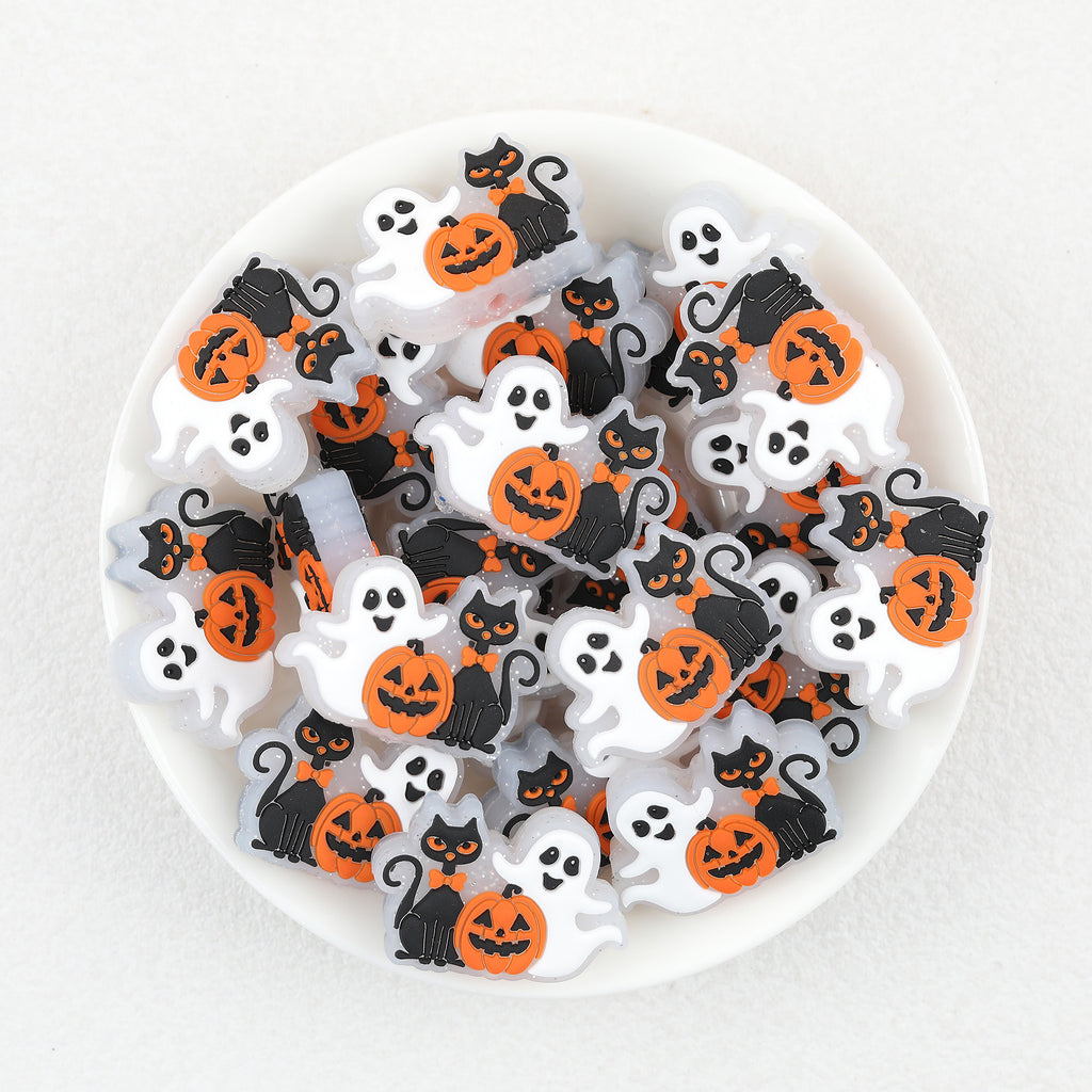 Halloween Ghost Pumpkin Cat Silicone Focal Beads 20Pcs  2