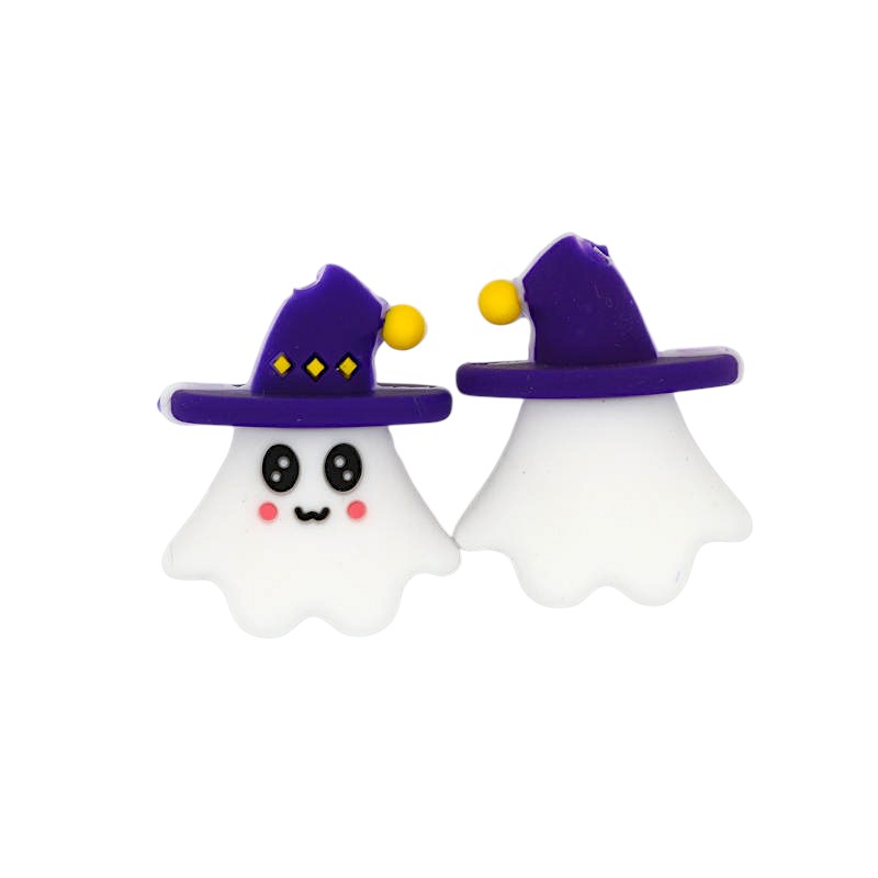 Silicone 3D Focal Beads Halloween Witch Ghost Purple Hat 20pcs
