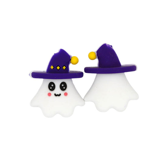 Silicone 3D Focal Beads Halloween Witch Ghost Purple Hat 20pcs