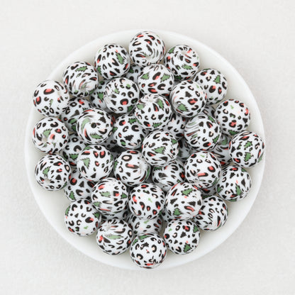 15mm Colored Leopard Print Round Silicone Beads 50pcs 3