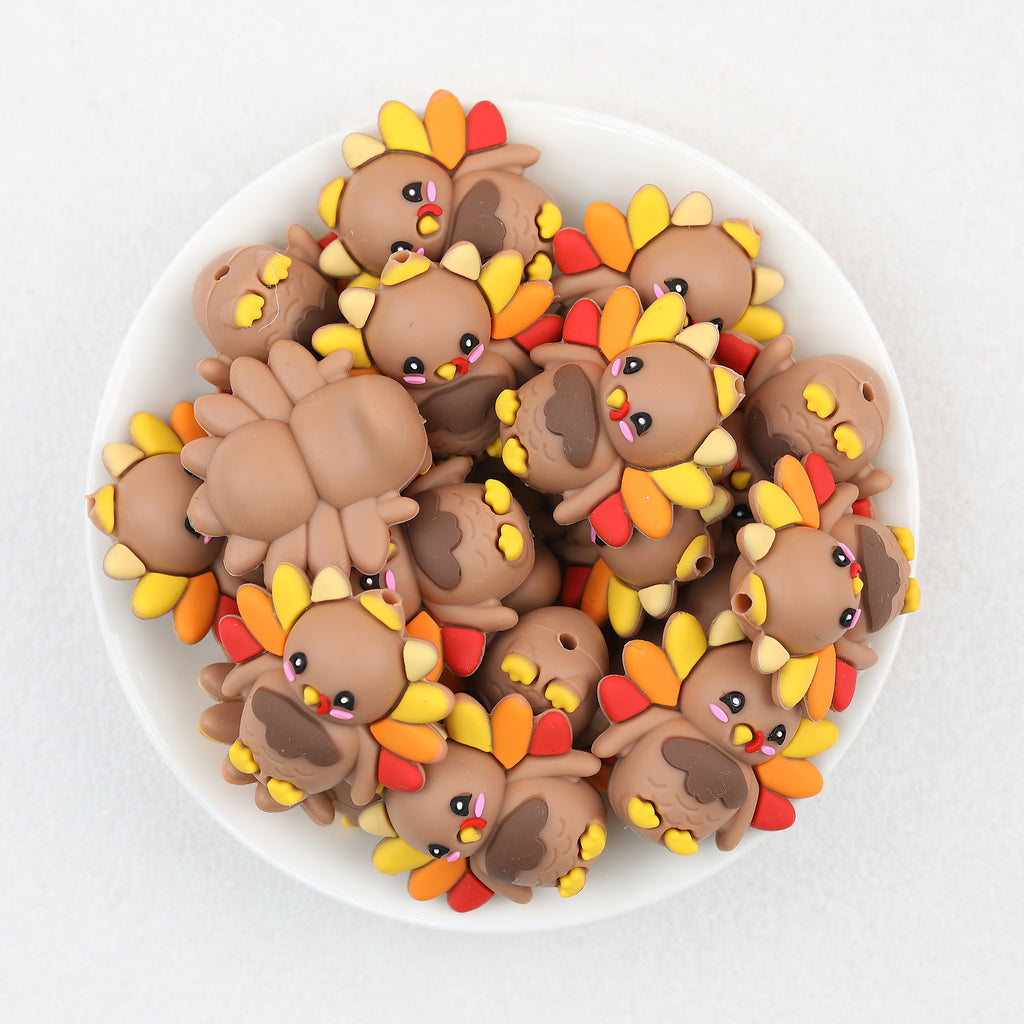  3D Thanksgiving Cute Turkey Silicone Focal Beads 20Pcs 2