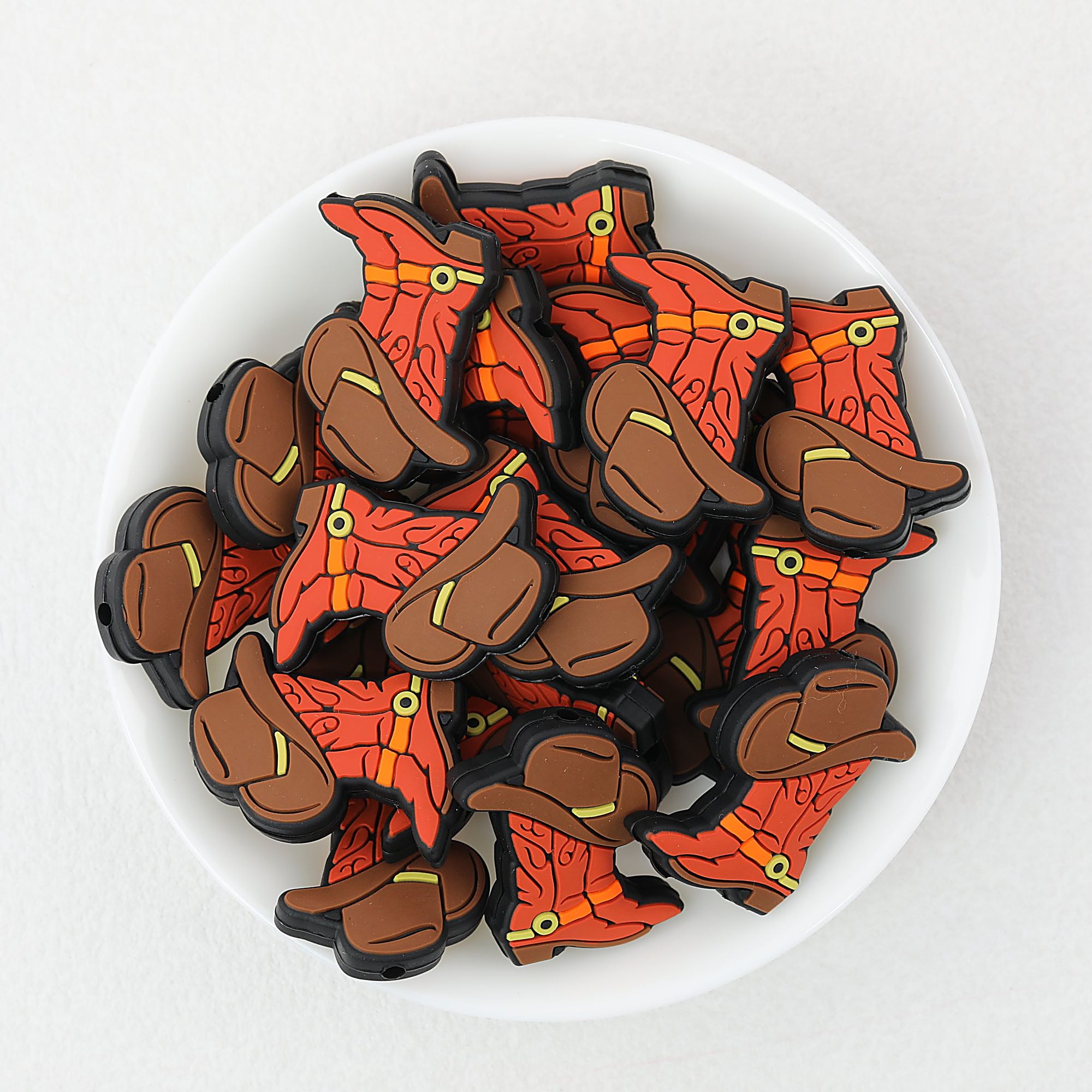 Western Style Brown Cowboy Boot Silicone Focal Beads 20pcs