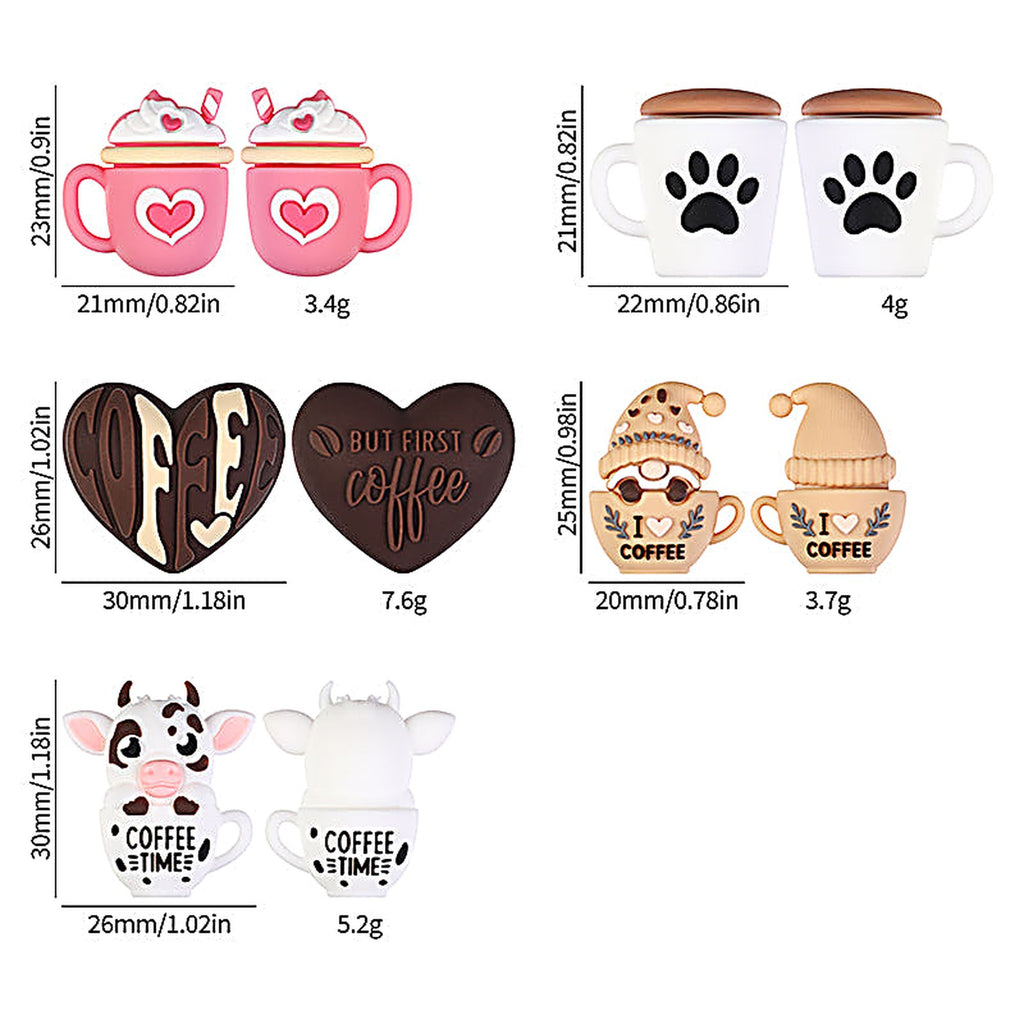 3D Coffee-Themed Silicone Focal Beads Cute Coffee Cups 20pcs