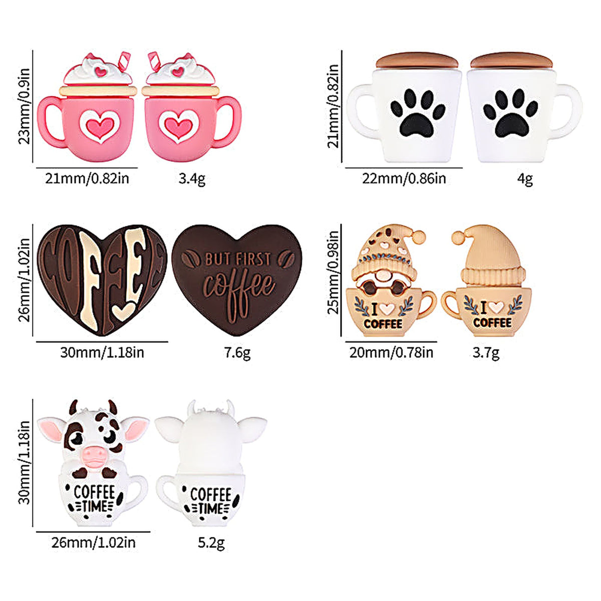 3D Coffee-Themed Silicone Focal Beads Cute Coffee Cups 20pcs