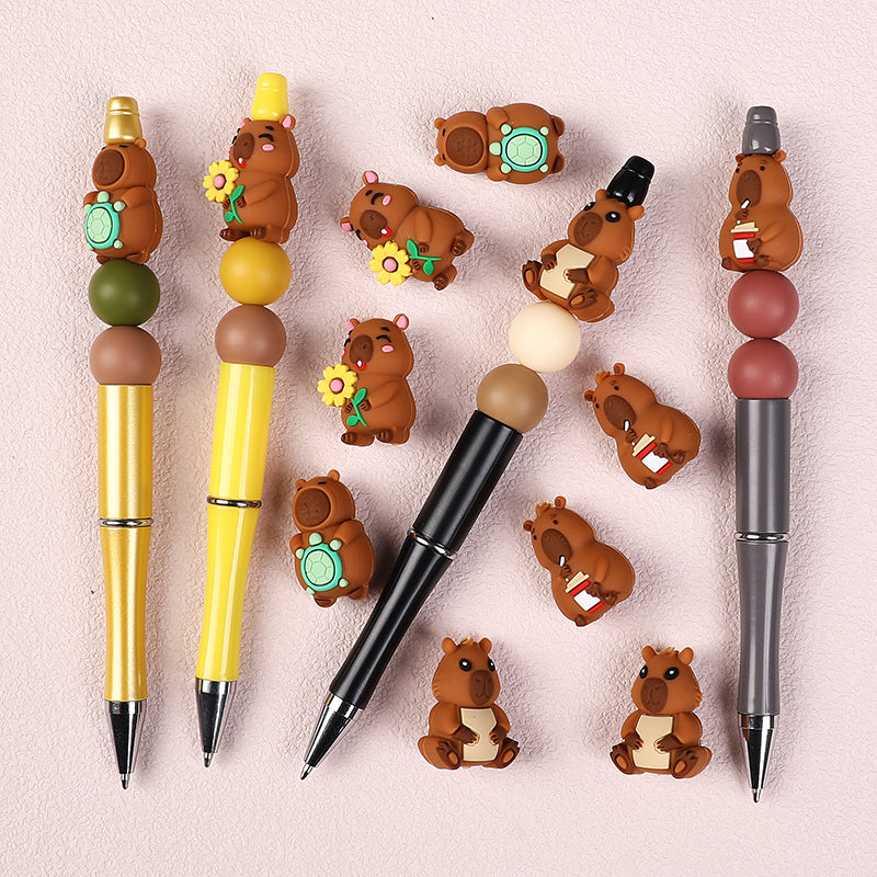 Silicone 3D Focal Beads Capybara Holding Books Flowers Turtles 20pcs 7
