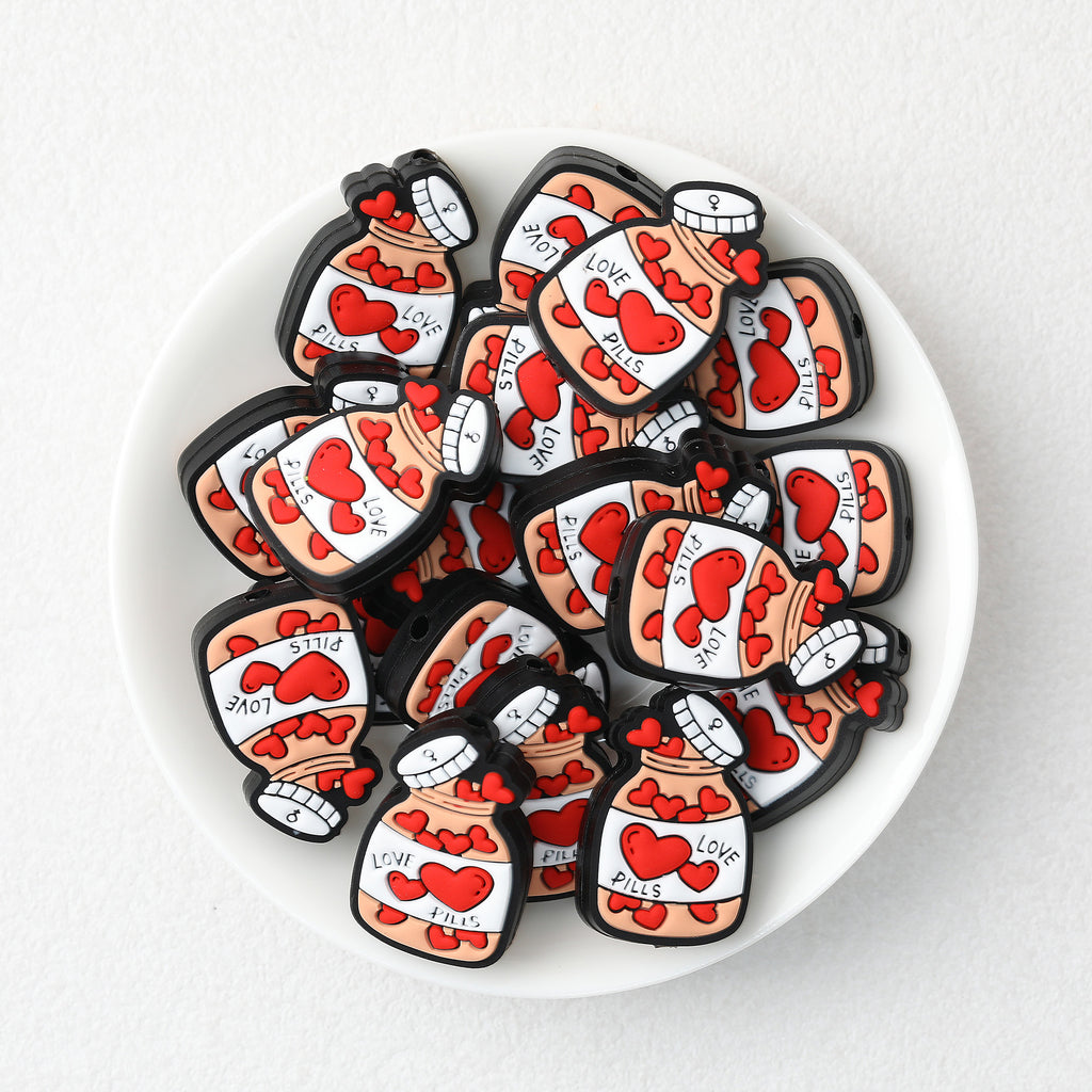 Valentine Heart Candy Jar Silicone Focal Beads 20Pcs  2