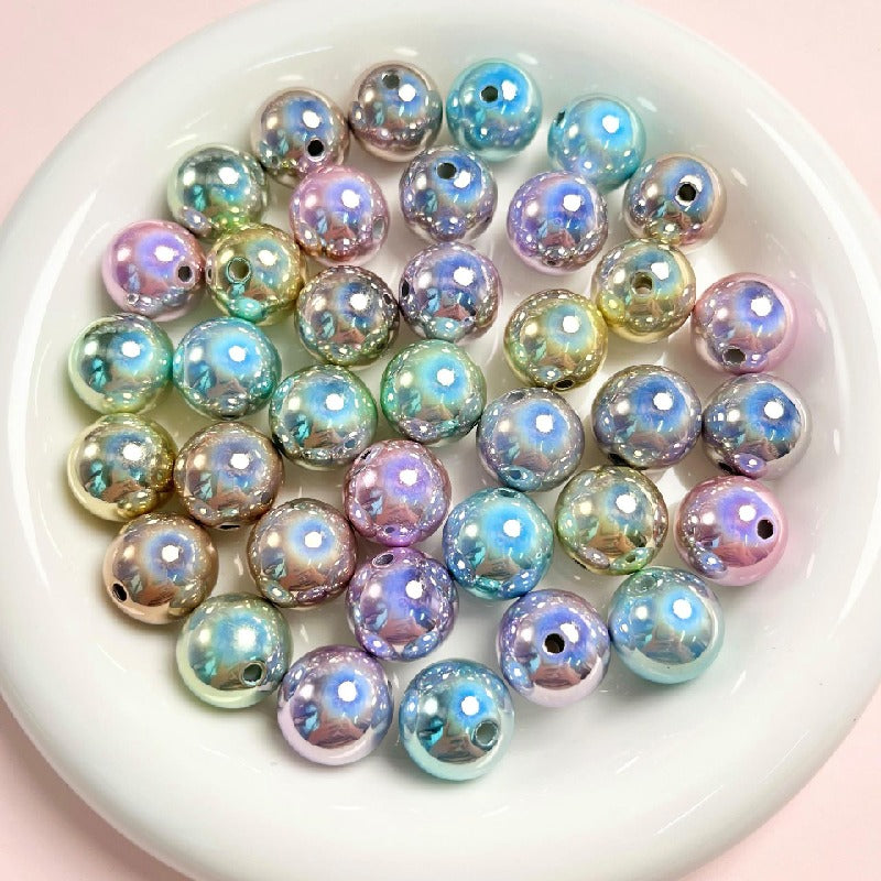 Laser Round Acrylic Beads 16mm Iridescent Glossy Colors 10pcs 10
