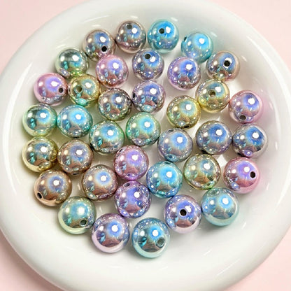Laser Round Acrylic Beads 16mm Iridescent Glossy Colors 10pcs 10